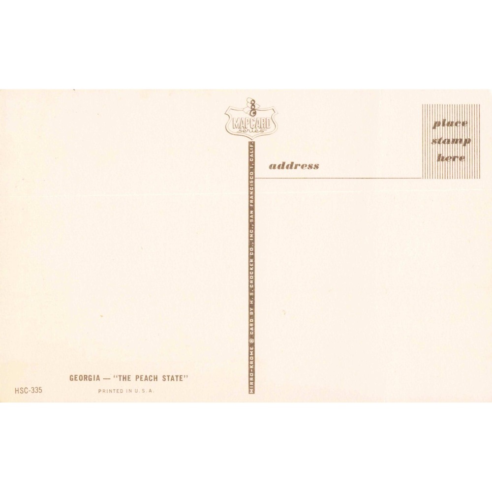 Vintage Georgia The Peach State Mapcard Series Postcard Mirro-Krome HSC-335 VG+ - Picture 2 of 2